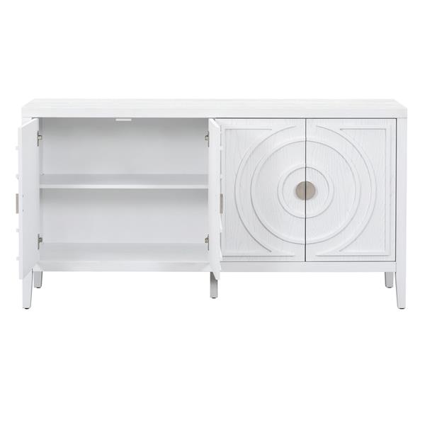 Retro Sideboard door with Circular Groove Design Round Metal Door Handle for Entrance, Dinning Room, Living Room (White)