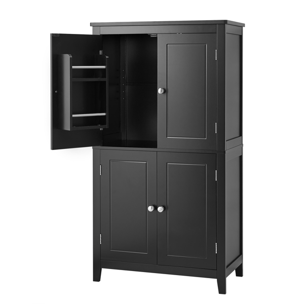 Elegant Bathroom Floor Storage Cabinet, Bathroom Storage Unit, Freestanding Cabinet with 4 Doors, Adjustable Shelves, Adaptable Shelves, Black 