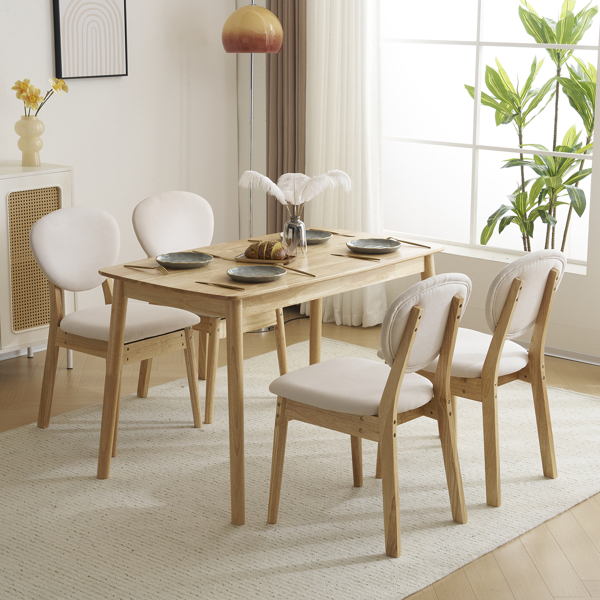 Disassembly rubber wood soft package wood color dining table and chair set 1 table 4 chair beige cushion rectangular