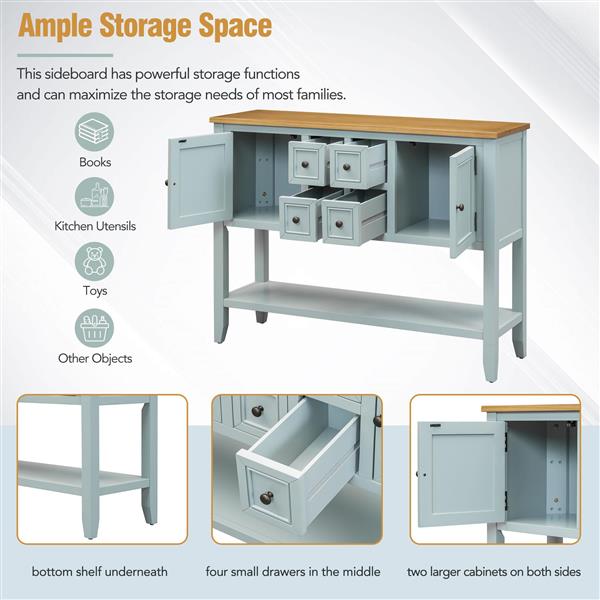 Series  Ample Storage Vintage Console Table with Four Small Drawers and Bottom Shelf for Living Rooms, Entrances and Kitchens (Lime White)