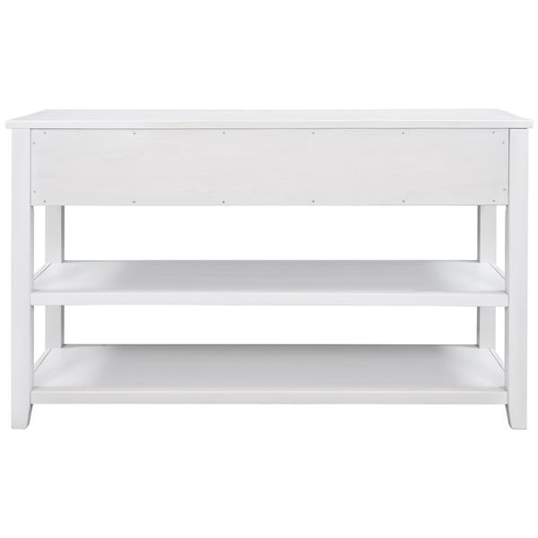 Retro Design Console Table with Two Open Shelves, Pine Solid Wood Frame and Legs for Living Room (Antique White)