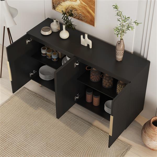 Black Modern Buffet Cabinet with Storage, Fluted Sideboard Large Buffet with Adjustable Shelves, Credenza, Accent Cabinet Console Table