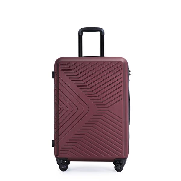 3 Piece Luggage Sets ABS Lightweight Suitcase with Two Hooks, Spinner Wheels, TSA Lock, (20/24/28) Wine Red