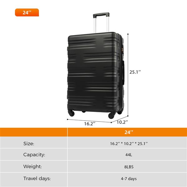  Luggage with TSA Lock Spinner Wheels Hardside Expandable Luggage Travel Suitcase Carry on Luggage ABS 24"