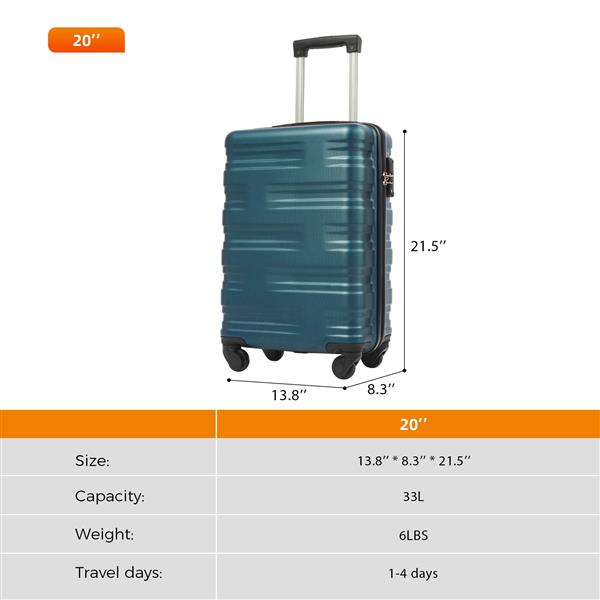 Merax Luggage with TSA Lock Spinner Wheels Hardside Expandable Luggage Travel Suitcase Carry on Luggage ABS 20"