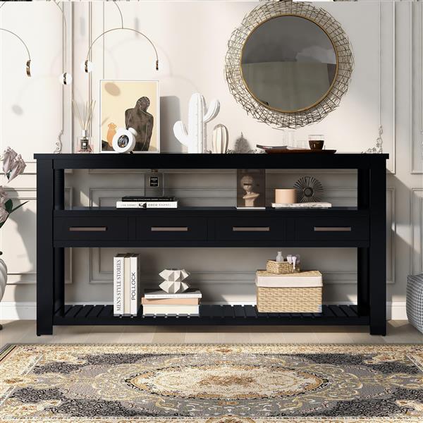 62.2'' Modern Console Table Sofa Table for Living Room with 4 Drawers and 2 Shelves