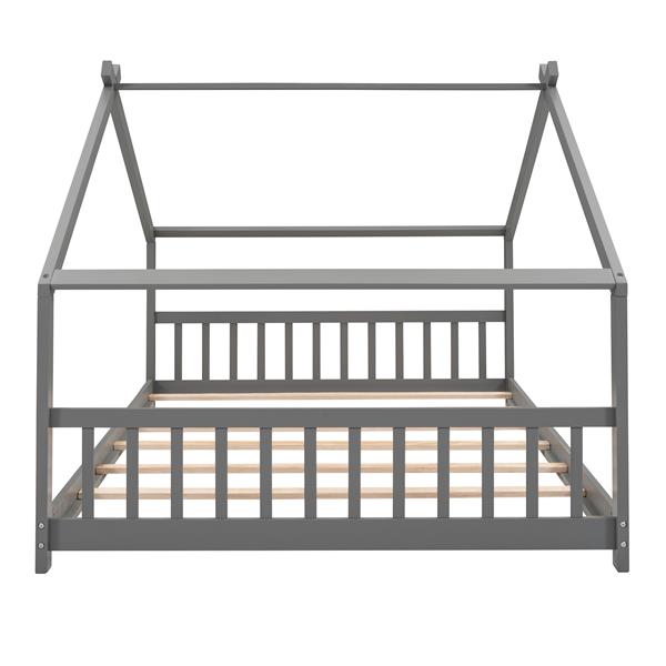 Full Size House Bed Wood Bed, Gray