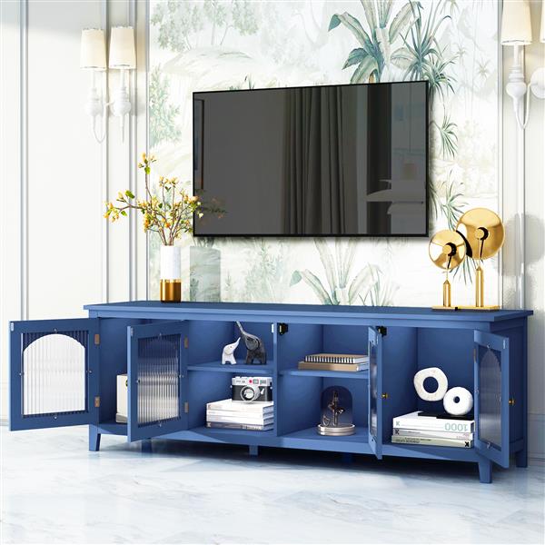 71-inch stylishTVcabinet Entertainment CenterTV stand,TVConsoleTable, Media Console,solidwood frame,Changhong glass door,Metal handle,antique blue,for the children's room,bedroom Living Room