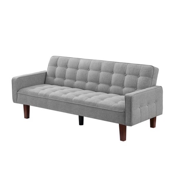 Grey, Linen Futon Sofa Bed 73.62 Inch Fabric Upholstered Convertible Sofa Bed, Minimalist Style for Living Room, Bedroom.