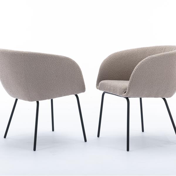 040-Set of 2 Fabric Dining Chairs With Black Metal Legs,Light Coffee