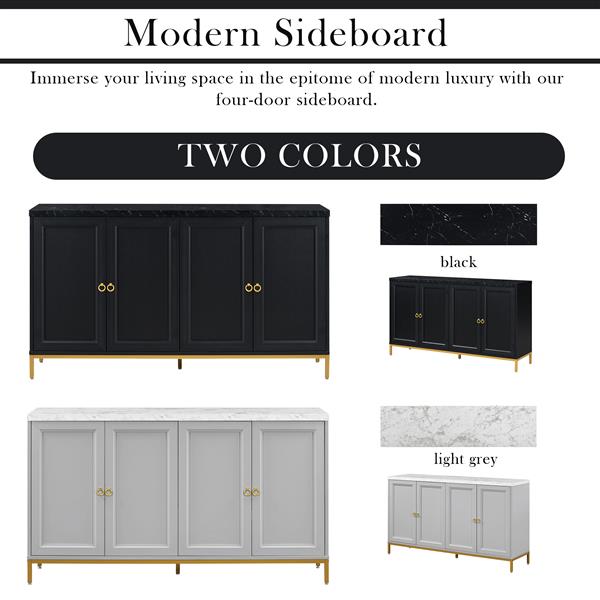 Modern Sideboard with Extra Large Storage Space with Metal Handles and Support Legs for Living Room and Dining Room (Black)