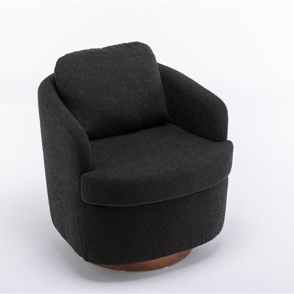 035-Boucle Fabric Swivel Chair With Soild Wood Round Brown Base Leg,Black