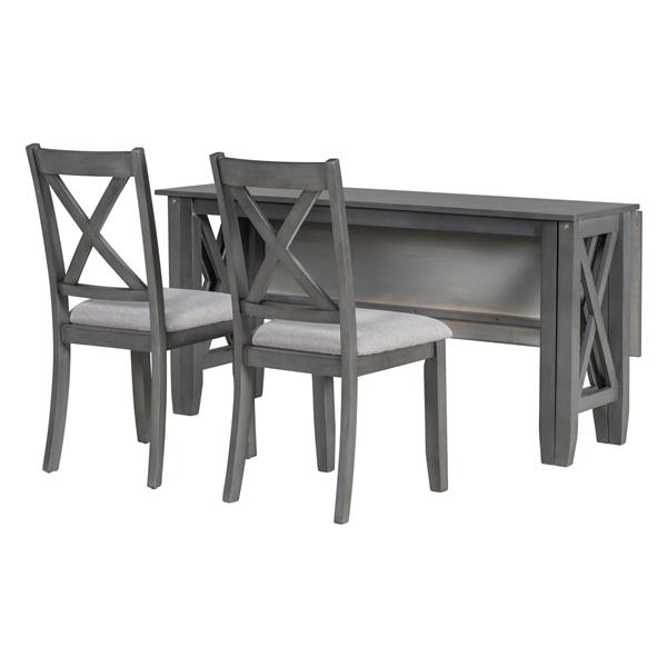 6-Piece Family Dining Room Set Solid Wood Space Saving Foldable Table and 4 Chairs with Bench for Dining Room (Gray)