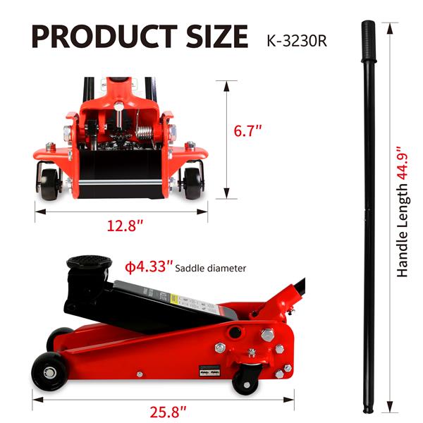 Hydraulic trolley Low Profile and Steel Racing Floor Jack with Piston Quick Lift Pump,3Ton (6,000 lb) Capacity, Lifting range 5.1"-20"