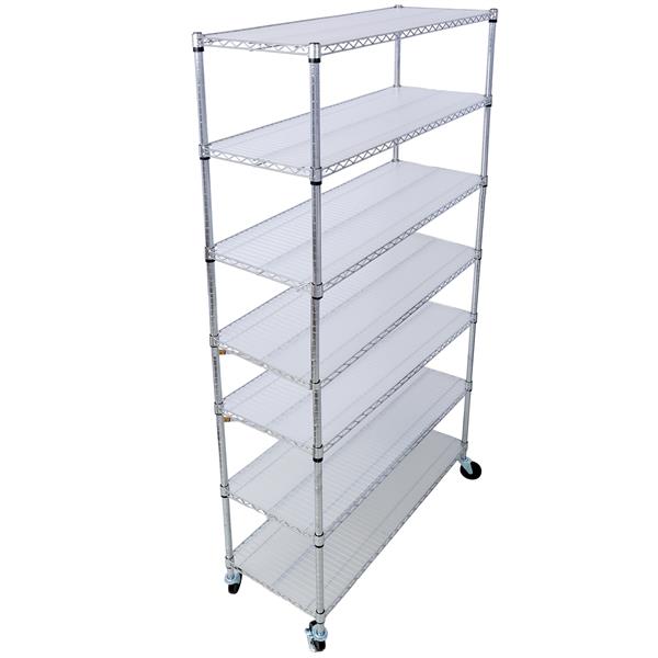 7 Tier Metal Shelf Wire Shelving Unit, 2450lbs Heavy Duty Adjustable Storage Rack with Wheels & Shelf Liners for Closet Kitchen Garage Basement Commercial Shelving - 81.5" H x 48" L x 18" D chrome