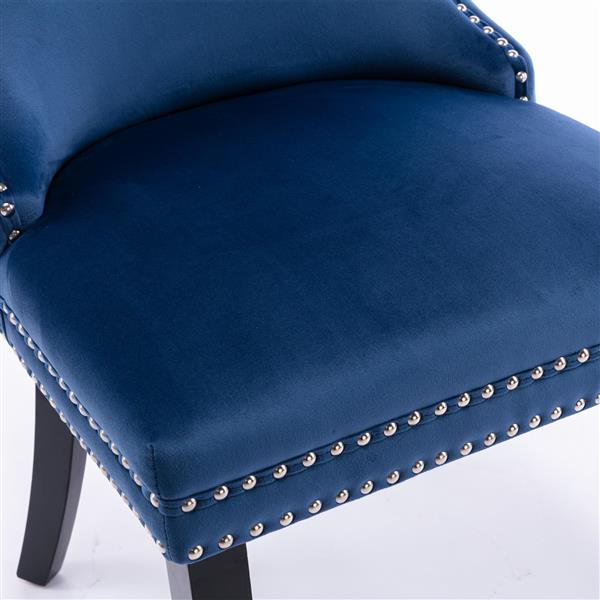 Furniture,Upholstered Wing-Back Dining Chair with Backstitching Nailhead Trim and Solid Wood Legs,Set of 2, Blue