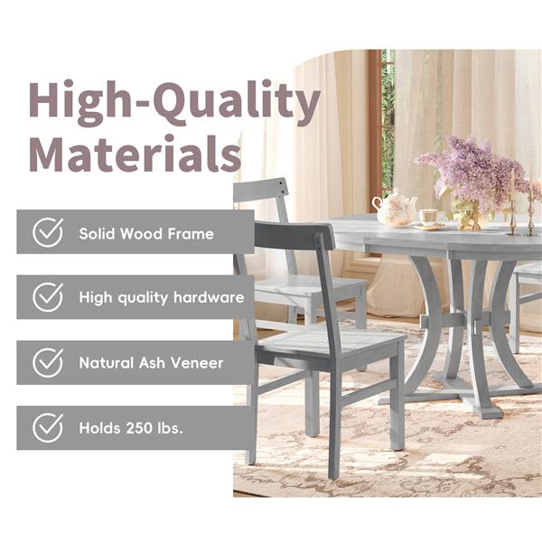 5-Piece Rustic Round Pedestal Extendable Dining Table Set with 15.7" Removable Leaf and Simple Dining Chirs for Small Places, Gray