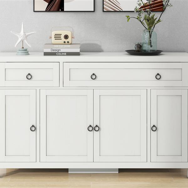 Retro Style Large Storage Space Sideboard with Flip Door and 1 Drawer, 4 Height-Adjustable Cabinets, Suitable for Kitchen, Dining Room, Living Room (Antique White)