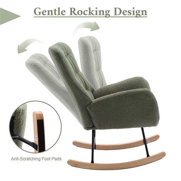 Nursery Rocking Chair, Teddy Upholstered Glider Rocker, Rocking Chair with High Backrest, Comfy Rocking Armchair for Living Room, Bedroom, Offices, GREEN