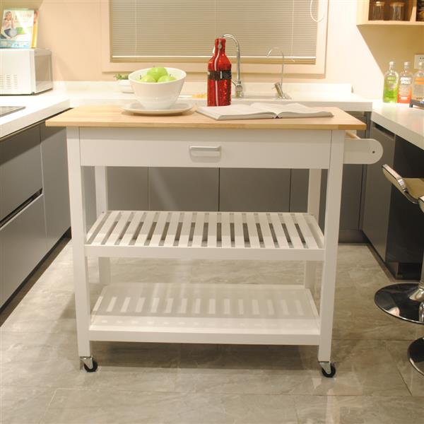 Kitchen Island & Kitchen Cart, Mobile Kitchen Island with Two Lockable Wheels, Simple Design to Display Foods and Utensil Clearly, One Big Drawer Keeps Kitchen Ware from Dust.