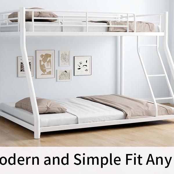 Metal Bunk Bed Twin Over Full Size with Removable Stairs, Heavy Duty Sturdy Frame with 12" Under-Bed Storage for Teen & Adults, Teens, No Box Spring Needed, White