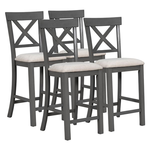 6-Piece Counter Height Dining Table Set Table with Shelf 4 Chairs and Bench for Dining Room (Gray)