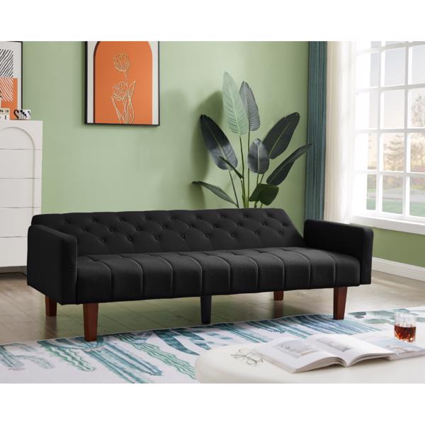 黑色亚麻双人沙发，可转换客厅沙发床，三层靠背调节，适用于客厅和卧室-3