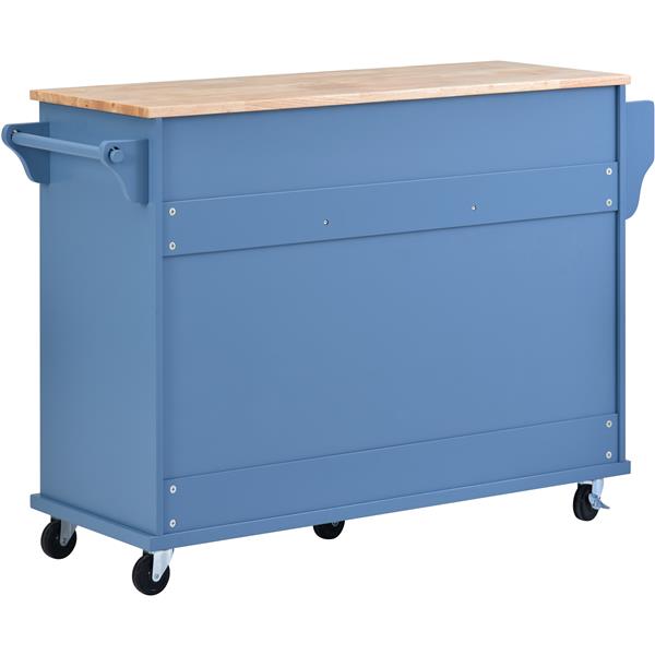 Kitchen cart with Rubber wood desktop rolling mobile kitchen island with storage and 5 draws 53 Inch length (Blue)