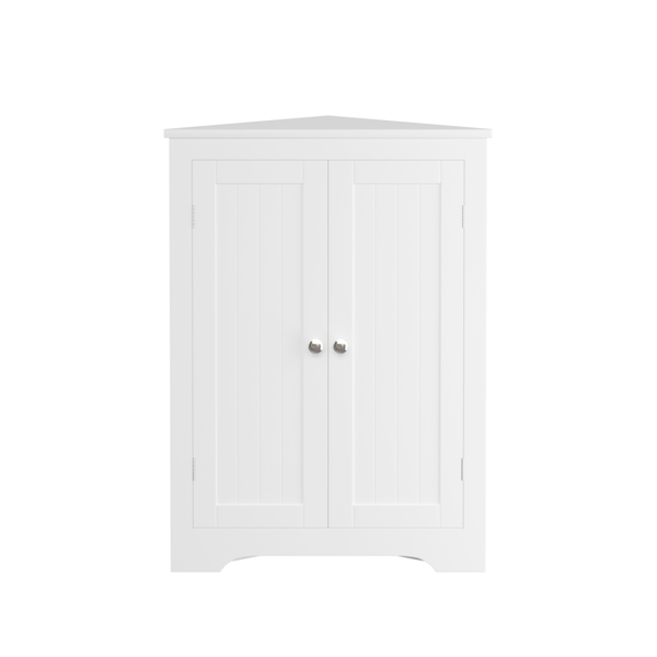 Floor Corner Cabinet with 2 Doors and Adjustable Shelves, Freestanding Narrow Cabinet Organizer, Corner Storage Cabinets for Bathroom, Kitchen, Living Room, or Bedroom, White 