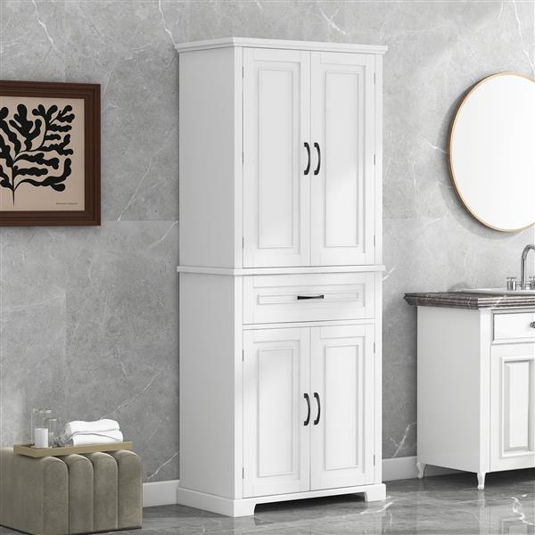 Bathroom Storage Cabinet with Doors and Drawer, Multiple Storage Space, Adjustable Shelf, White