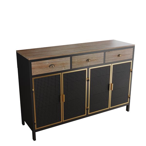 48" Wide  4 Doors Modern Sideboard with 3 Top Drawers,  Sideboard Storage Cabinet Entryway Floor Cabinet for Living Room Office Bedroom