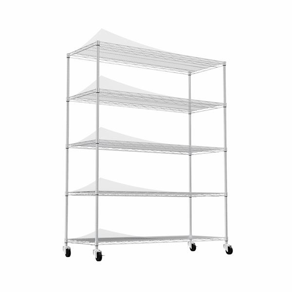 5-tier heavy-duty adjustable shelving and racking, 300 lbs. per wire shelf, With wheels, adjustable feet and shelf liners, for warehouses, supermarkets, kitchens, etc. 59.45 "L × 24.02 "W × 71.65 "H