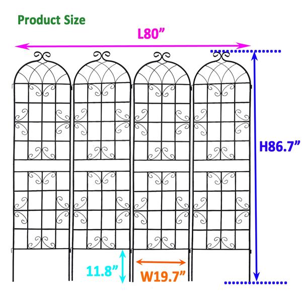 4 Pack Metal Garden Trellis 86.7" x 19.7" Rustproof Trellis for Climbing Plants Outdoor Flower Support Black