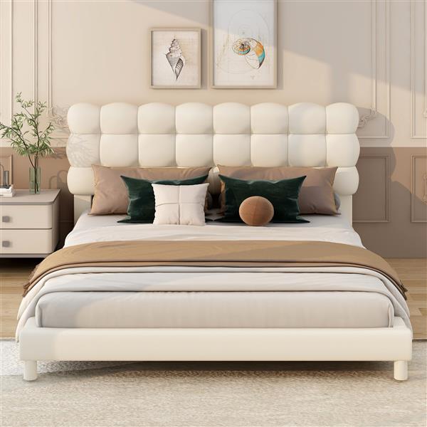 Full Size Upholstered Platform Bed with Soft Headboard,Beige