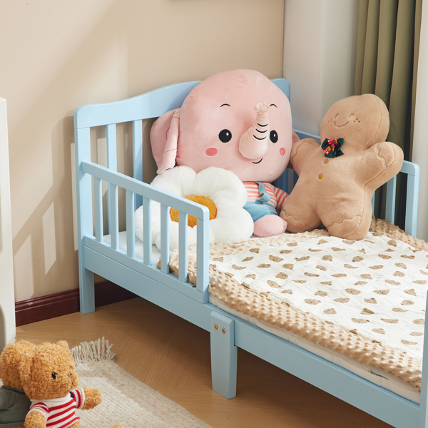 Single Vertical Board with Guardrails on Both Sides Blue 135*75*62.5cm Wooden Bed Pine Children