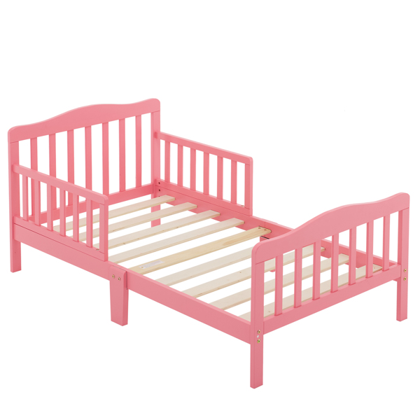 Single Vertical Board with Guardrails on Both Sides, Pink, 135*75*62.5cm, Wooden Bed, Pine, Children's