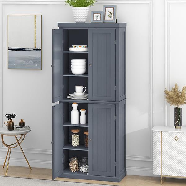 Freestanding Tall Kitchen Pantry, 72.4" Minimalist Kitchen Storage Cabinet Organizer with 4 Doors and Adjustable Shelves,Gray