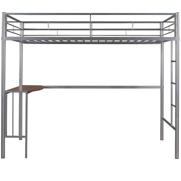 Twin Metal Loft Bed with Desk, Ladder and Guardrails, Loft Bed for Bedroom, Silver