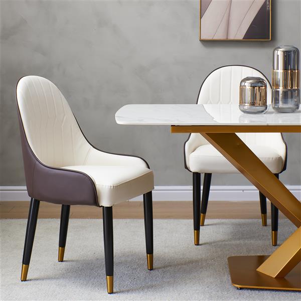 Dining Chair with PU Leather White solid wood metal legs (Set of 2)