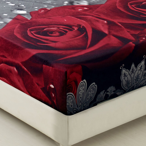 3D Sheet set 4 Pieces Rose Love Romantic Moment Print Sheet Set with Microfiber Fabric and Filling