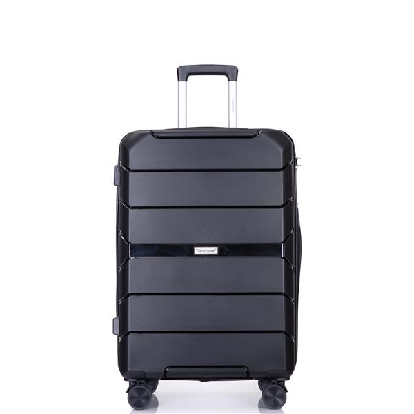 Hardshell Suitcase Spinner Wheels PP Luggage Sets Lightweight Durable Suitcase with TSA Lock,3-Piece Set (20/24/28) ,Black