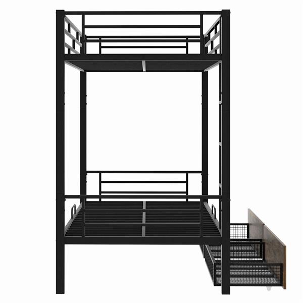 Metal Bunk Bed With drawers, Twin, Black