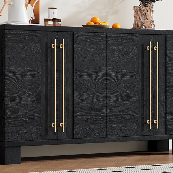 Wood Traditional Style Sideboard with Adjustable Shelves and Gold Handles for Kitchen, Dining Room and Living Room (Black)