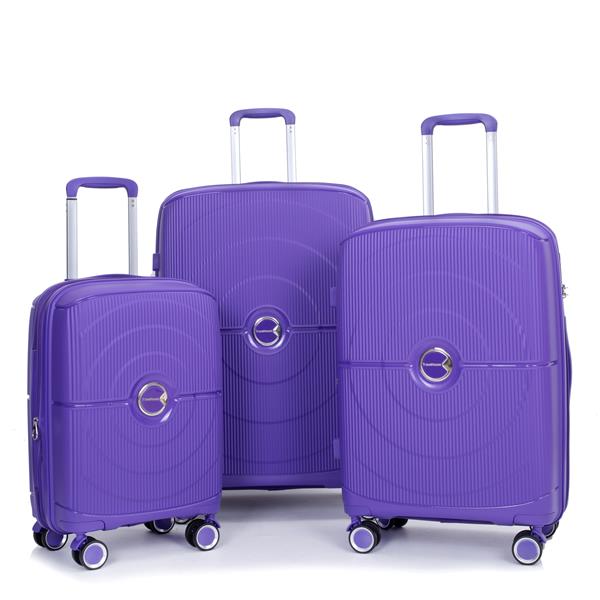 Expandable Hardshell Suitcase Double Spinner Wheels PP Luggage Sets Lightweight Durable Suitcase with TSA Lock,3-Piece Set (20/24/28) , Purple