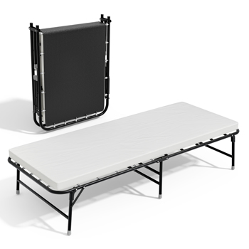 Rollaway Bed, 75\\" Folding Bed Sturdy Metal Frame Folding Guest Bed with Memory Foam Mattress 