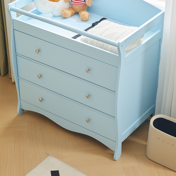 3-layer Drawer with Safety Belt Blue 90.5*58*92cm Wooden Bed Density Board Baby