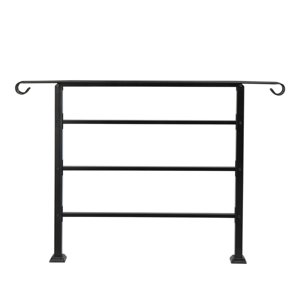 Handrails for Outdoor Steps, Wrought Iron Handrail Fits 1 to 4 Steps, Transitional Handrail with Installation Kit, Black