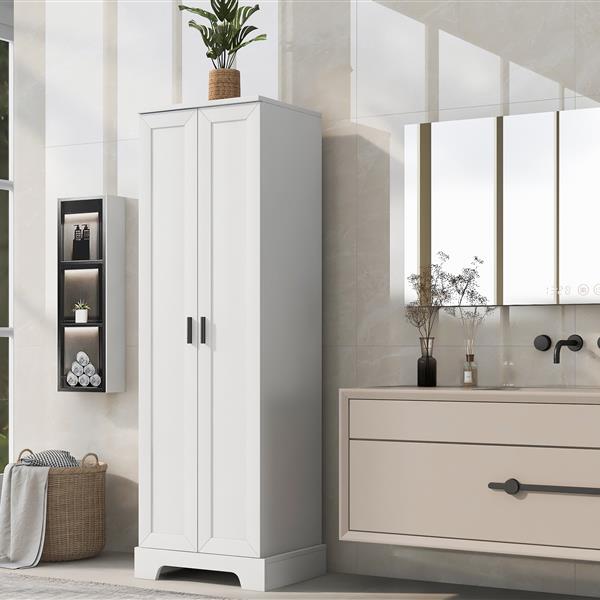 Storage Cabinet with Two Doors for Bathroom, Office, Adjustable Shelf, MDF Board, White