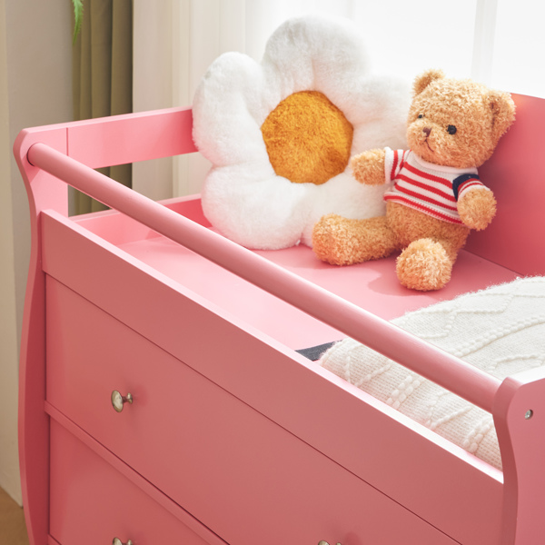 3-layer Drawer with Safety Belt Pink 90.5*58*92cm Wooden Bed Density Board Baby