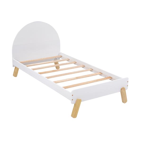 Wooden Cute Platform Bed With Curved Headboard,Twin Size Bed With Shelf Behind Headboard,White